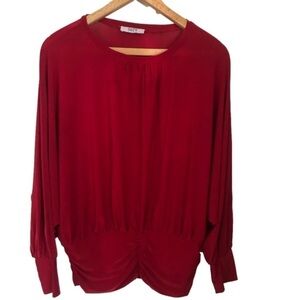 Boho Red Flowy  Pullover Draped Top Large